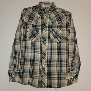 Vintage Western Wear Men's Long-Sleeve Plaid Shirt with Pearlized Snaps Size XL